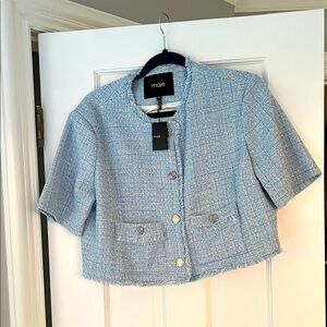 Maje Sky Blue Tweed Cropped Jacket